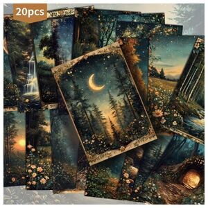 Journaling Illustrations DIY-Paper Craft Golden Moonlight Forest Night Designs